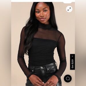 Clearly Alluring Black Mesh Long Sleeve Mock Neck Bodysuit